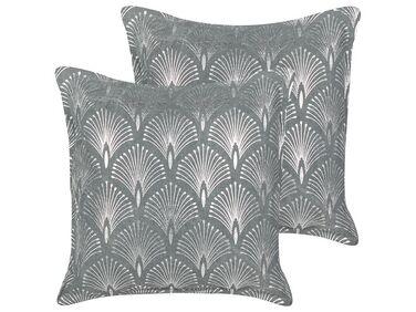 Set of 2 Cotton Cushions Geometric Pattern 45 x 45 cm Grey HOYA
