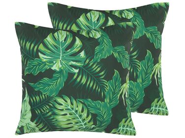 Set of 2 Outdoor Cushion Leaf Motif 45 x 45 cm Green FUNO