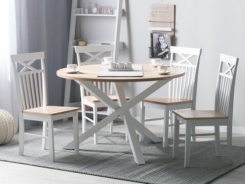 Round Dining Table 120 Cm Light Wood, Small Light Wood Dining Table And Chairs