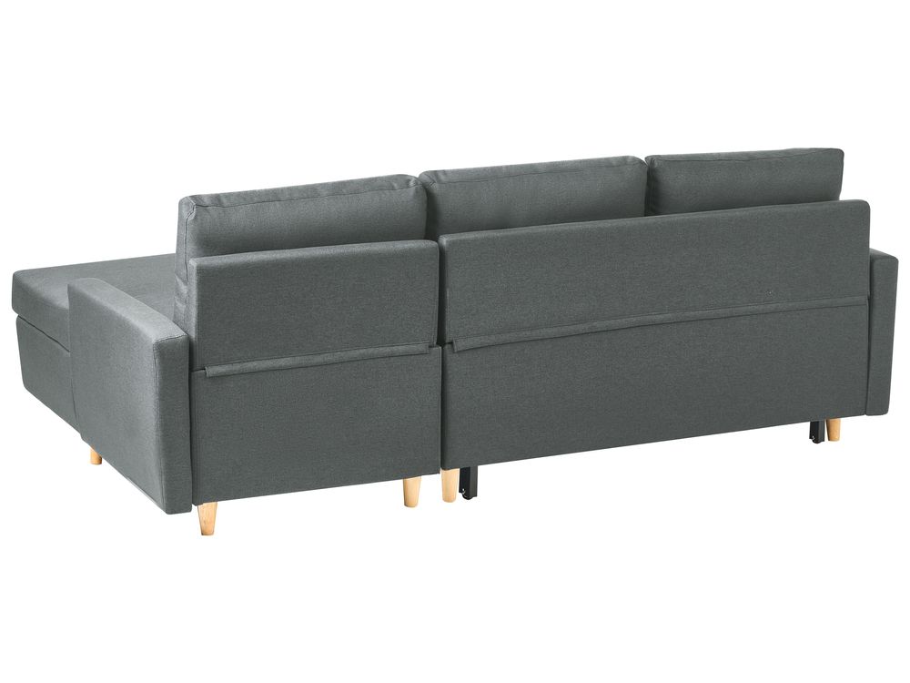 Left Hand Corner Sofa Bed with Storage Dark Grey FLAKK Beliani.co.uk