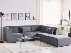 4-istuttava moduulikulmasohva ja rahi vakosametti vasenk. harmaa LEMVIG