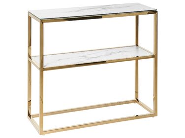 Glass Top Console Table Marble Effect White with Gold AZUSA 