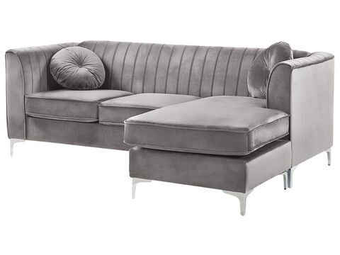Left Hand Velvet Corner Sofa Grey Timra Beliani Sk Left Hand Velvet Corner Sofa Grey Timra, Velvet Corner Sofa Bed Grey