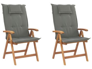 Set of 2 Acacia Wood Garden Folding Chairs with Graphite Grey Cushions JAVA