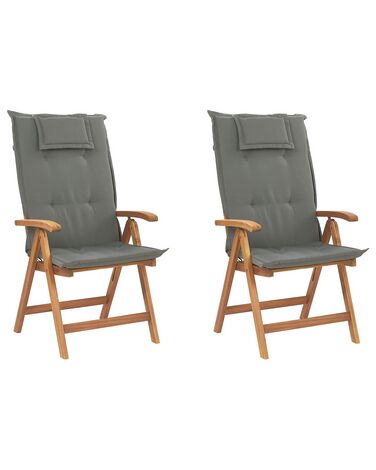Conjunto de 2 cadeiras de madeira para jardim com almofadas cinzento grafite JAVA