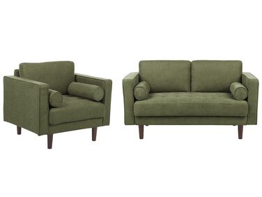 Conjunto de sofás 3 lugares em tecido verde NURMO