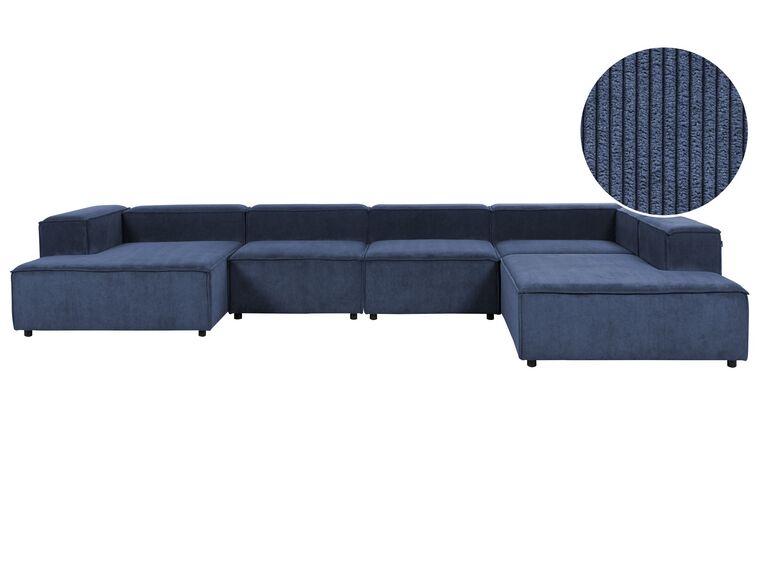 Left Hand 5 Seater Modular Jumbo Cord Corner Sofa Blue APRICA_909162