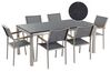 Set di tavolo e 6 sedie da giardino in acciaio basalto e fibra tessile grigia piano singolo nero lucido 180 cm GROSSETO_431600