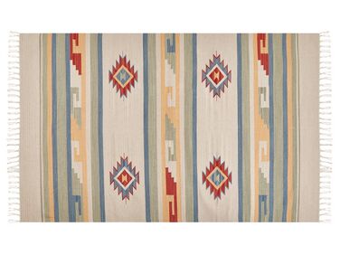 Kelim Teppich Baumwolle mehrfarbig 140 x 200 cm geometrisches Muster Kurzflor APARAN