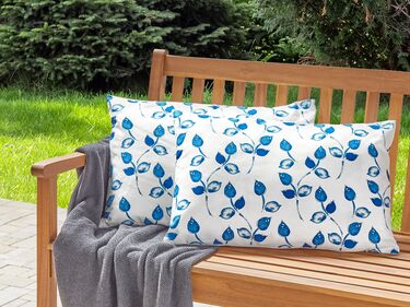Set of 2 Outdoor Cushions Leaf Motif 40 x 60 cm White and Blue TORBORA