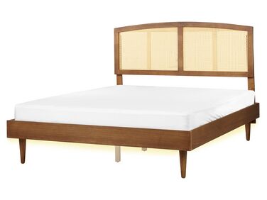 EU King Size Bed with LED Light Wood VARZY