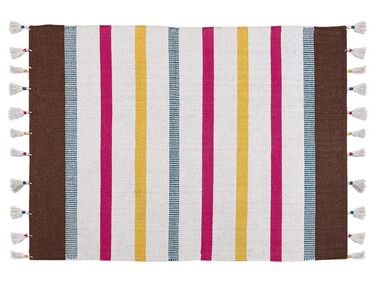 Teppich Baumwolle mehrfarbig 140 x 200 cm gestreiftes Muster Kurzflor HISARLI