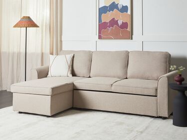 Right Hand Fabric Corner Sofa Bed with Storage Beige NESNA