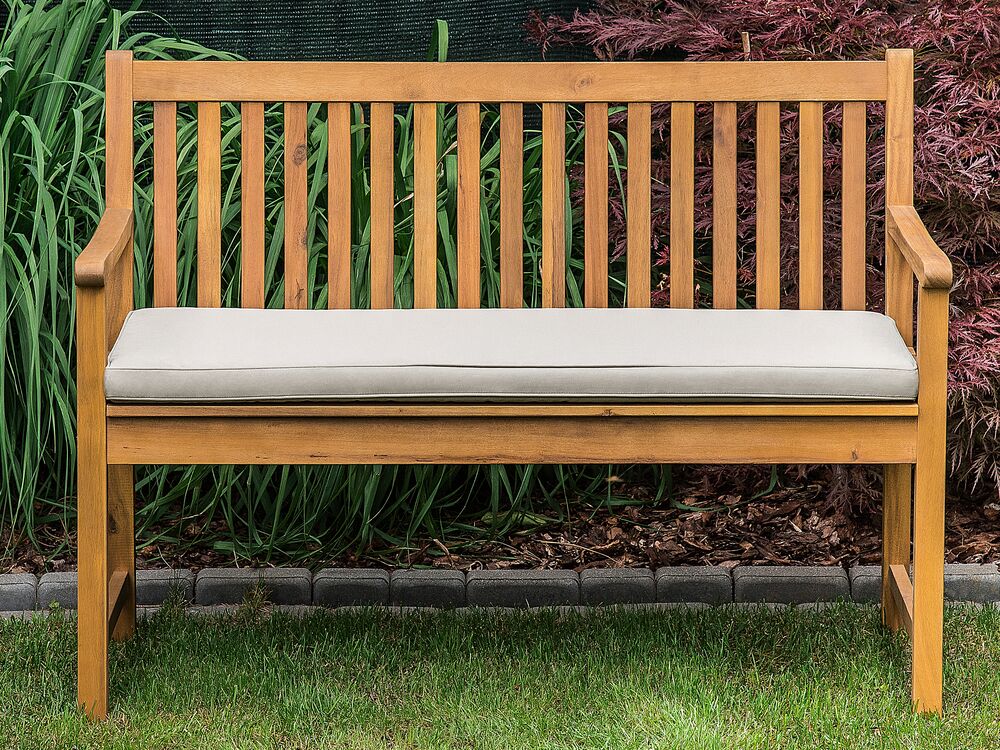 Tuinbank acaciahout met beige kussen 120 cm VIVARA | Gratis Levering Tuinbank acaciahout met beige kussen 120 cm VIVARA | Gratis Levering