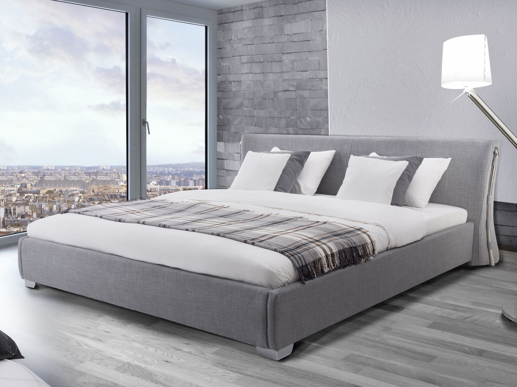 Lit En Tissu Gris 180 X 200 Cm PARIS Beliani fr lit-en-tissu-gris-180-x-200-cm-paris-beliani-fr
