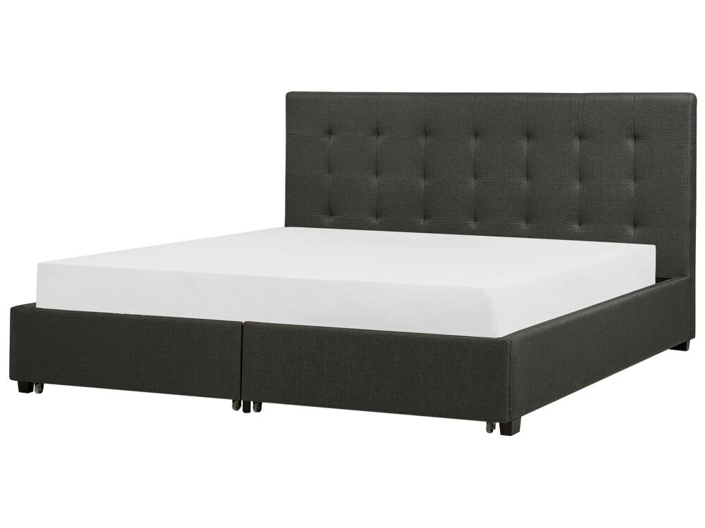 Cama tapizada con almacenaje gris oscuro 180x200 cm LA ROCHELLE