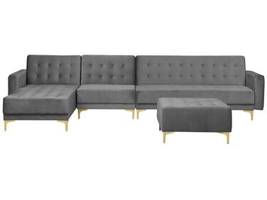 Right Hand Modular Velvet Sofa with Ottoman Grey ABERDEEN