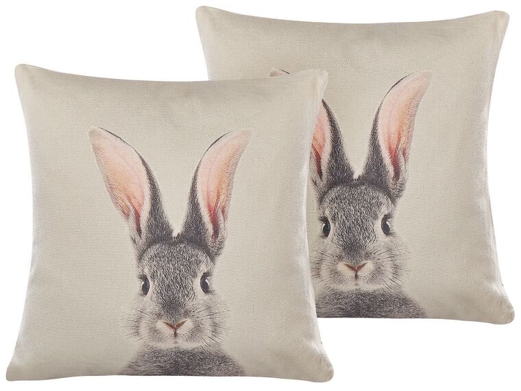 Set of 2 Cotton Cushions Rabbit Print 45 x 45 cm Taupe QUERCUS_798595