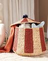 Water Hyacinth Wicker Circus Tent Basket Beige and Red KIMBERLEY_893165