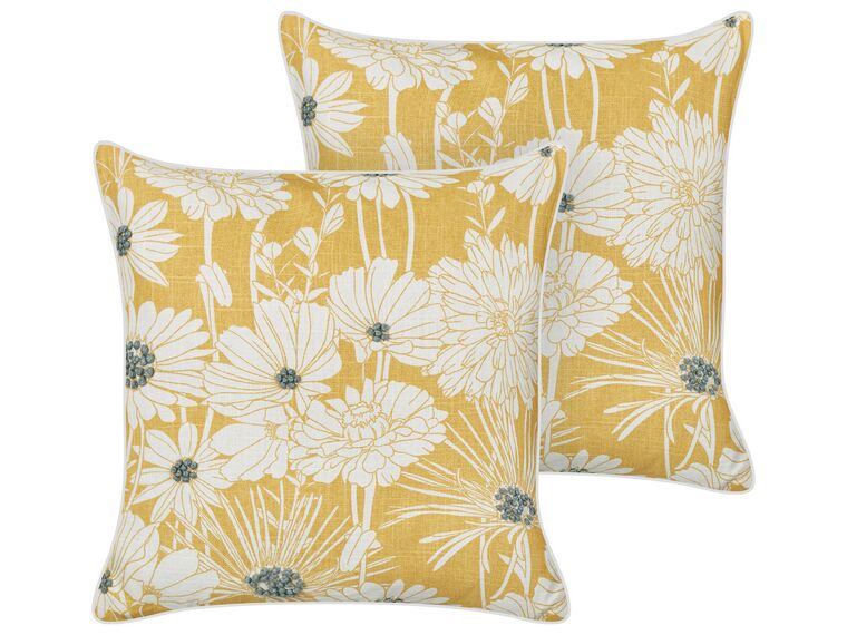 Set of 2 Cotton Cushions Floral Print 45 x 45 cm Yellow SCIRPUS _893287