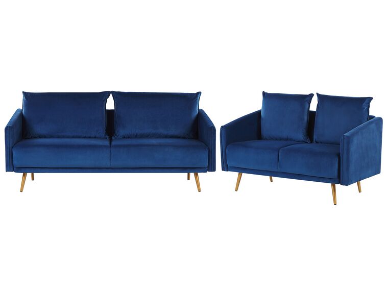 Conjunto de sofás de 5 lugares em veludo azul marinho MAURA_788999