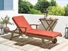 Acacia Wood Reclining Sun Lounger with Red Cushion AMANTEA_880081