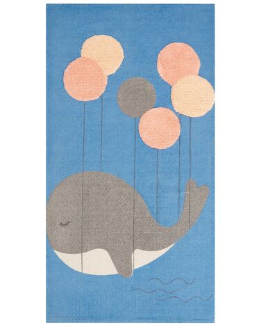 Tapis enfant imprimé baleine en coton 80 x 150 cm bleu BALABANG