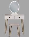 2 Drawers Dressing Table with LED Mirror and Stool White and Gold CAEN_844961
