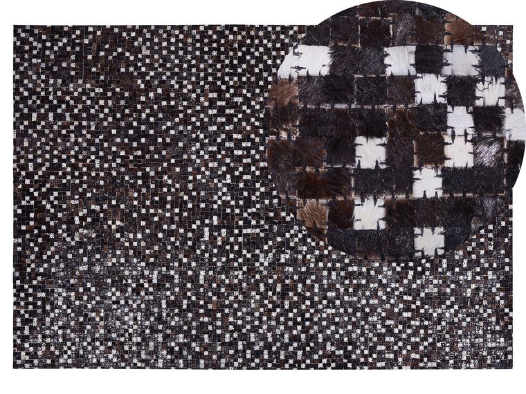 Kožený patchwork koberec 140 x 200 cm hnědý AKKESE_764584