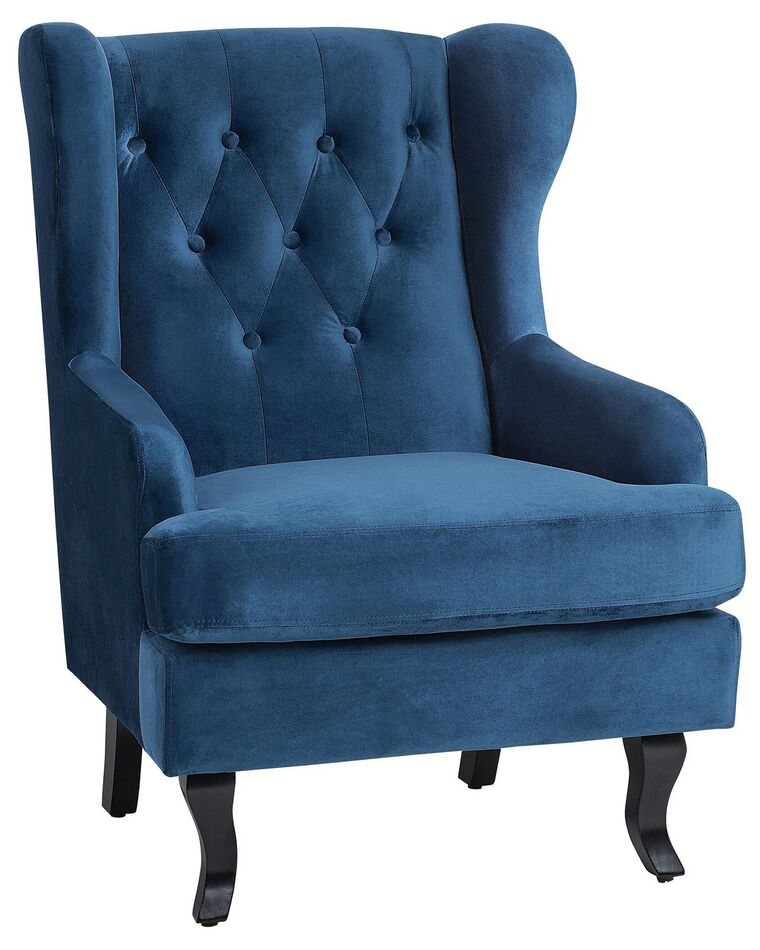 Velvet Fabric Wingback Chair Dark Blue ALTA_749405