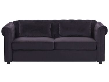 Sofa rozkładana welurowa czarna CHESTERFIELD