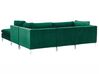 Left Hand 4 Seater Modular Velvet Corner Sofa with Ottoman Green EVJA_825920