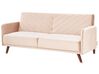 	Sofá cama 3 plazas de terciopelo beige/madera oscura SENJA_787326