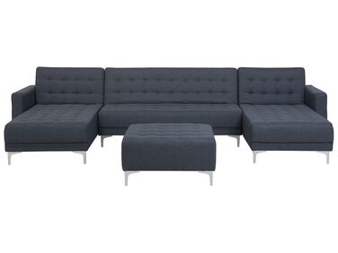 5 Seater U-Shaped Modular Fabric Sofa with Ottoman Dark Grey ABERDEEN