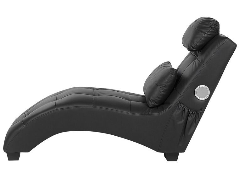 Faux Leather Chaise Lounge with Bluetooth Speaker USB Port Black