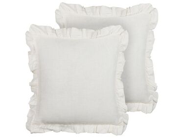 Set of 2 Cushions with Fringes Off White PIERIS