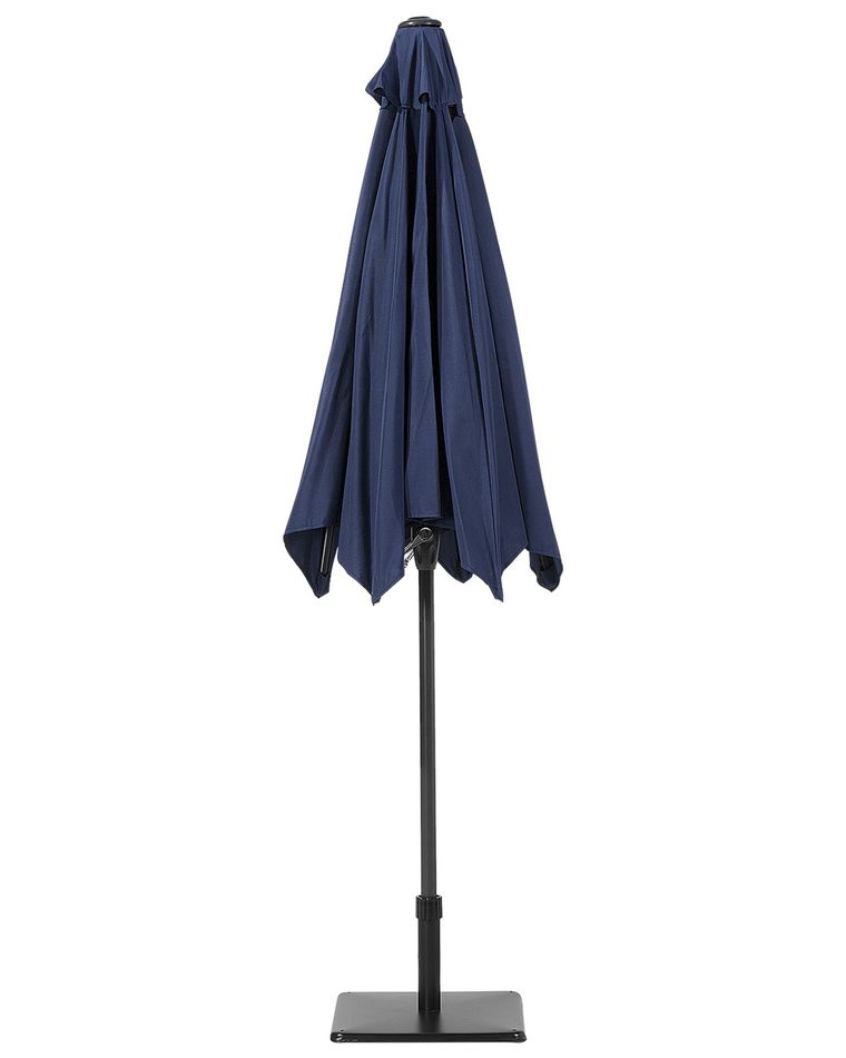 Runder Sonnenschirm Marineblau – 270 Cm, Aus Polyester & Birkenholz, Mit Seilzug – Für Garten & Balkon