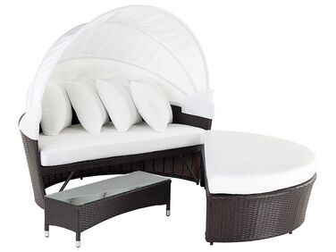 Záhradná posteľ z umelého ratanu s konferenčným stolíkom hnedá SYLT LUX