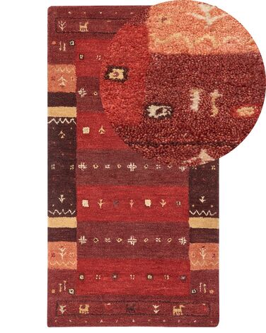 Alfombra gabbeh de lana rojo oscuro/naranja/amarillo 80 x 150 cm SINANLI