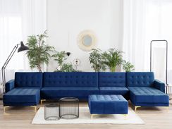 6-istuttava laivastonsininen samettinen U-kulmavuodesohva rahilla ABERDEEN