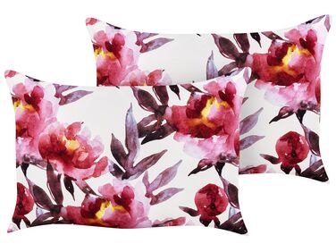 Set of 2 Outdoor Cushions Floral Pattern 40 x 60 cm White and Pink LANROSSO
