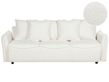 Sofa rozkładana z pojemnikiem boucle biała KRAMA