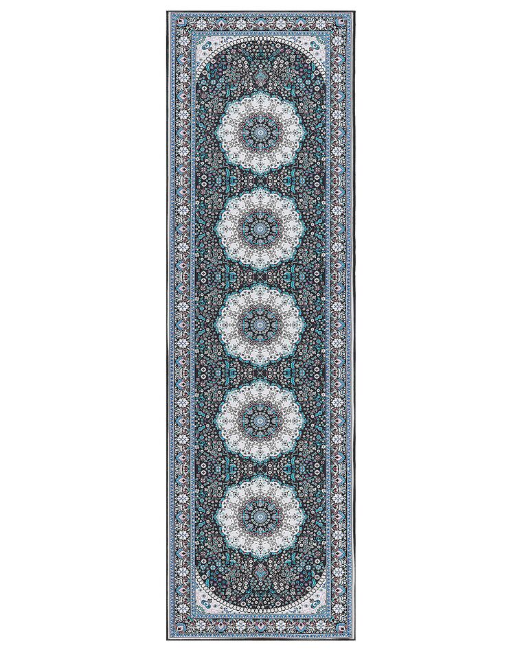 Teppich blau / schwarz 60 x 200 cm orientalisches Muster Kurzflor GEDIZ_886642