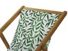 Set of 2 Acacia Folding Deck Chairs and 2 Replacement Fabrics Light Wood with Off-White / Leaf Pattern ANZIO_800458