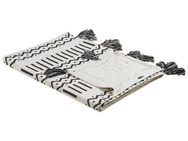 Decke Baumwolle weiß / schwarz 130 x 180 cm geometrisches Muster UNNAO