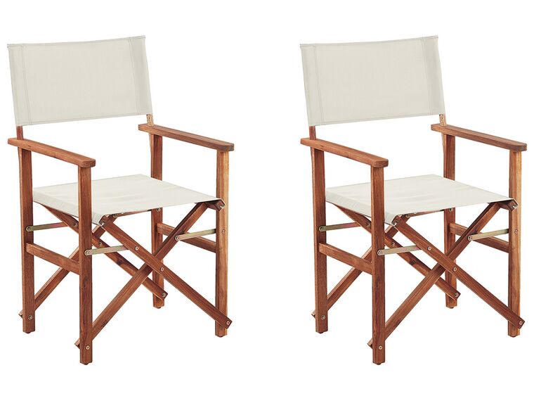Conjunto 2 cadeiras de jardim madeira escura capas branco sujo CINE_810200