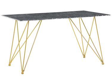 Dining Table 140 x 80 cm Marble Effect Black with Gold KENTON
