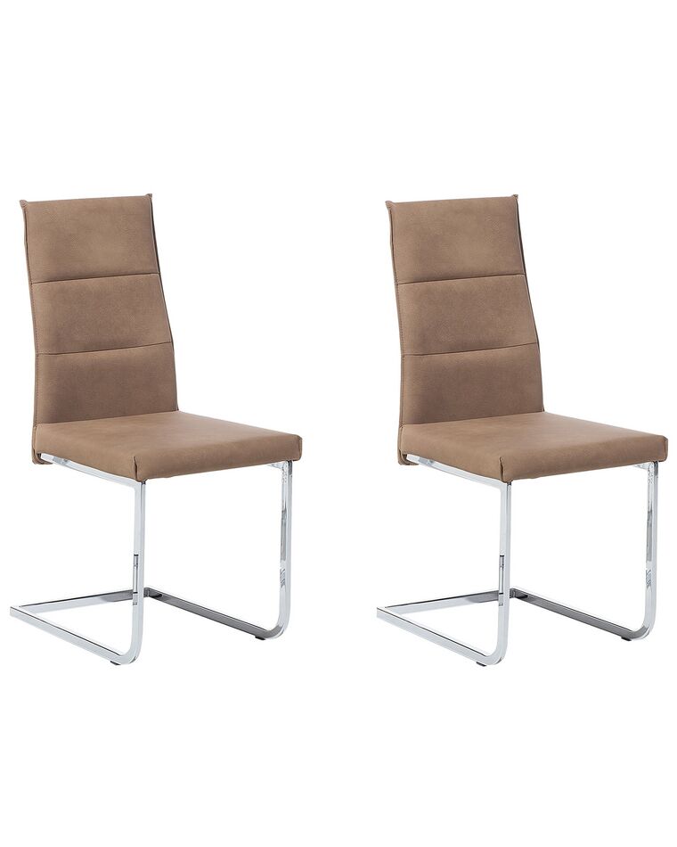 	Conjunto de 2 sillas de comedor de piel sintética beige arena/plateado ROCKFORD_693139