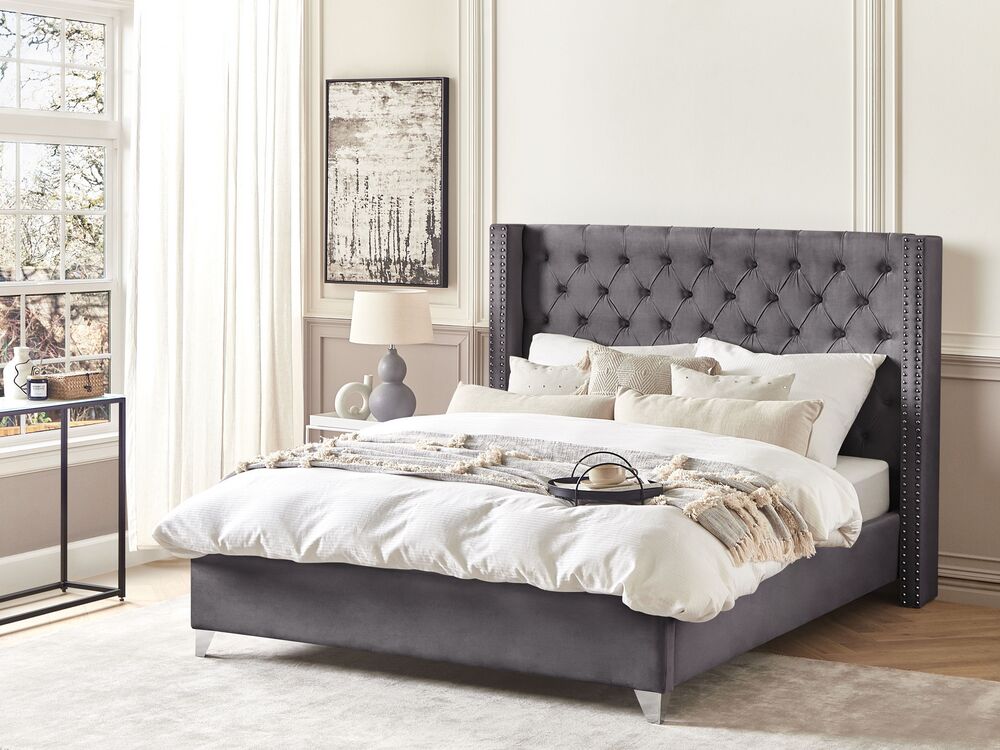 Cama de terciopelo gris 180 x 200 cm LUBBON | Beliani.es