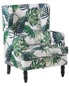 Armchair with Footstool Leaf Pattern White and Green SANDSET_776319